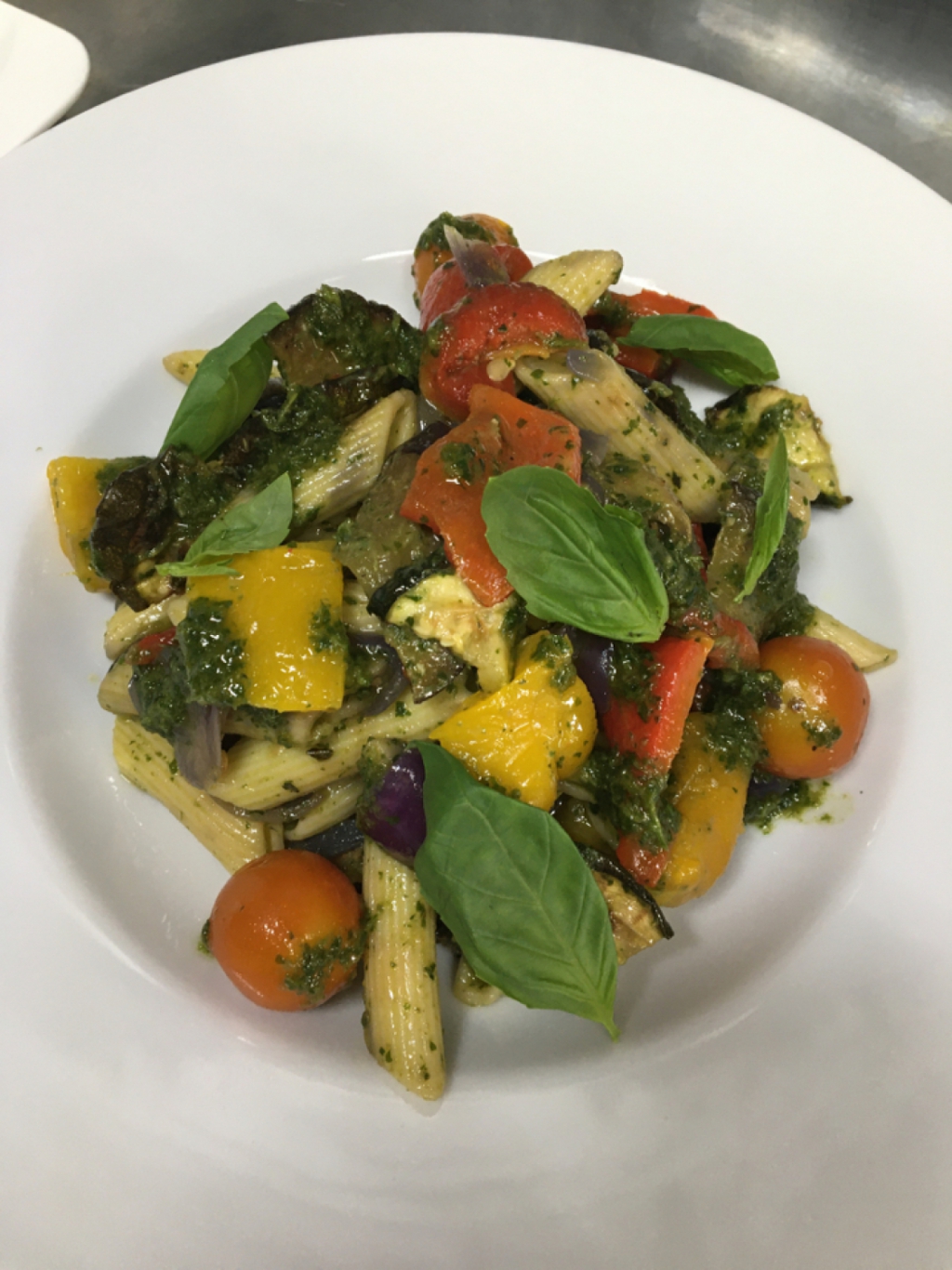 Penne with marinated vegetables and slow-cooked cherry tomato