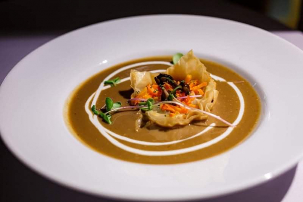 CREAM OF FIELD MUSHROOM SOUP WITH A FILO PASTRY BASKET