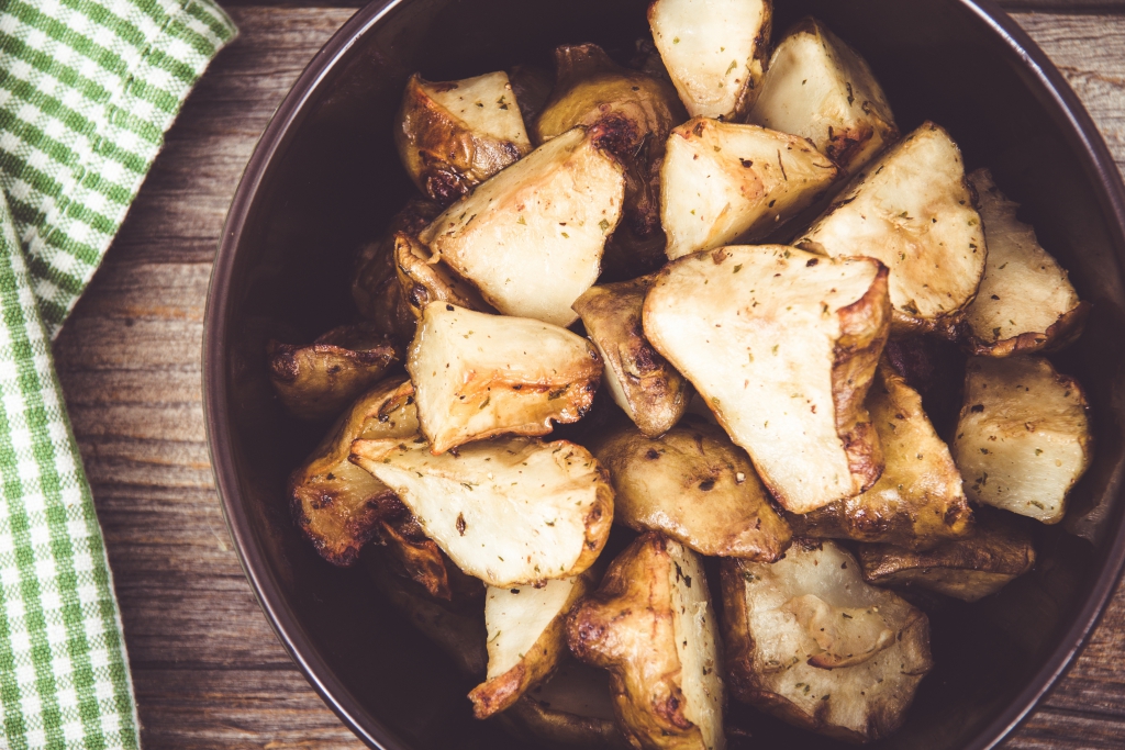 Roasted Jerusalem artichokes with sweetcorn and chanterelles