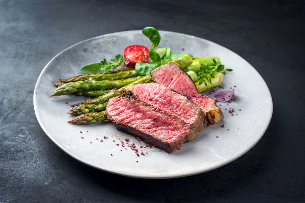 Iberico pluma steak with asparagus salad