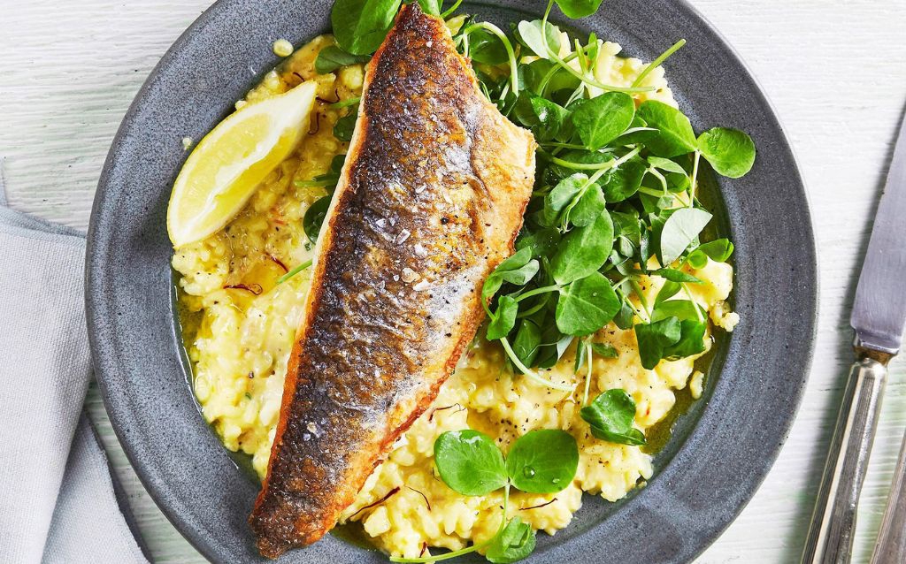 Pumpkin risotto with fillets of sea bream